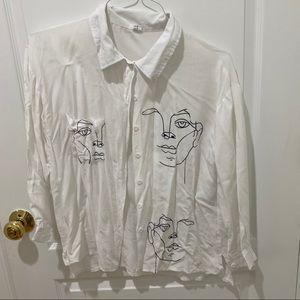 Abstract Face White Button Down